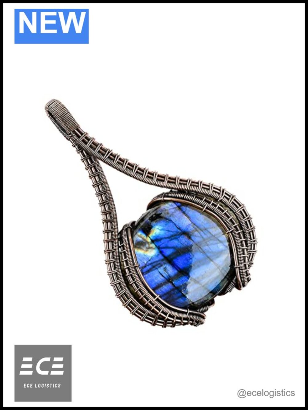 Handcrafted Copper Wire Wrapped Labradorite Pendant Necklace